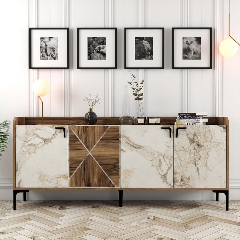 BUFFET MELAMINE WALNUT AND WHITE MARBLE LOOK 180x35x78Ηcm.ΗΜ9433.02 BUFFET MELAMINE WALNUT AND WHITE MARBLE LOOK 180x35x78Ηcm.ΗΜ9433.02