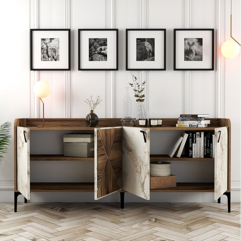BUFFET MELAMINE WALNUT AND WHITE MARBLE LOOK 180x35x78Ηcm.ΗΜ9433.02 BUFFET MELAMINE WALNUT AND WHITE MARBLE LOOK 180x35x78Ηcm.ΗΜ9433.02