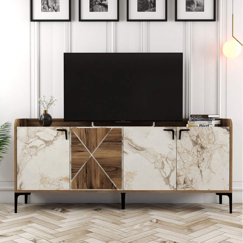 BUFFET MELAMINE WALNUT AND WHITE MARBLE LOOK 180x35x78Ηcm.ΗΜ9433.02 BUFFET MELAMINE WALNUT AND WHITE MARBLE LOOK 180x35x78Ηcm.ΗΜ9433.02
