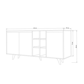 BUFFET MELAMINE WHITE WITH WALNUT DOORS 140x40x86Hcm.FK9432.01 BUFFET MELAMINE WHITE WITH WALNUT DOORS 140x40x86Hcm.FK9432.01