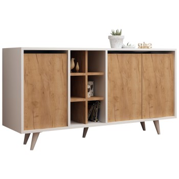 BUFFET MELAMINE WHITE WITH WALNUT DOORS 140x40x86Hcm.FK9432.01