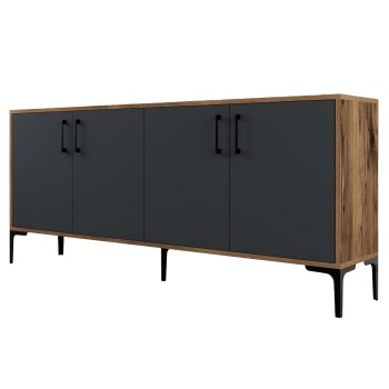 BUFFET MELAMINE WALNUT COLOR WITH CHARCOAL GREY DOORS 180x35x78Hcm.FK9428.01