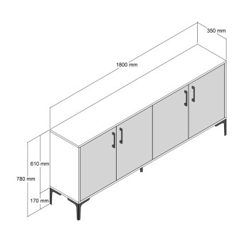 BUFFET MELAMINE ECRU MARBLE LOOK AND WALNUT 180x35x78Hcm.FK9428.02 BUFFET MELAMINE ECRU MARBLE LOOK AND WALNUT 180x35x78Hcm.FK9428.02