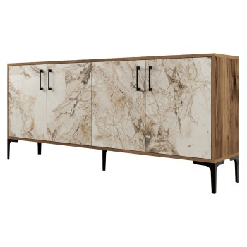 BUFFET MELAMINE ECRU MARBLE LOOK AND WALNUT 180x35x78Hcm.FK9428.02
