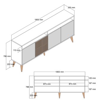 BUFFET MELAMINE IN WALNUT AND CHARCOAL GREY DOORS 180x35x78.6Hcm.FK9431.01 BUFFET MELAMINE IN WALNUT AND CHARCOAL GREY DOORS 180x35x78.6Hcm.FK9431.01