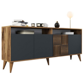 BUFFET MELAMINE IN WALNUT AND CHARCOAL GREY DOORS 180x35x78.6Hcm.FK9431.01