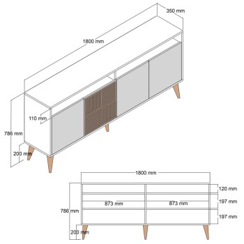 BUFFET MELAMINE IN WALNUT WITH WHITE DOORS 180x35x78.6Hcm.FK9431.02 BUFFET MELAMINE IN WALNUT WITH WHITE DOORS 180x35x78.6Hcm.FK9431.02