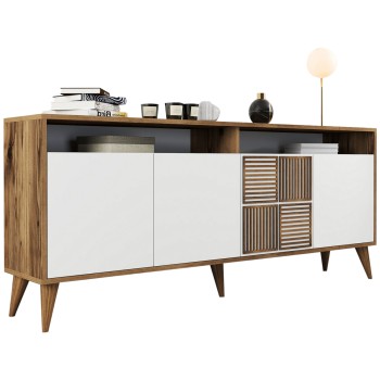 BUFFET MELAMINE IN WALNUT WITH WHITE DOORS 180x35x78.6Hcm.FK9431.02