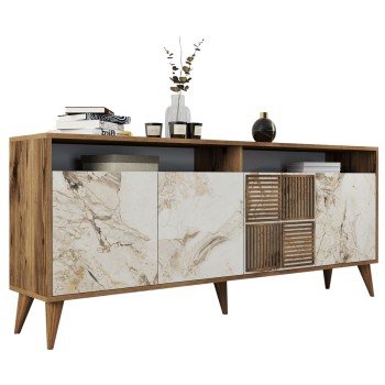 BUFFET MELAMINE IN WALNUT COLOR AND WHITE MARBLE-LOOK DOORS 180x35x78,6Hcm.FK9431.03