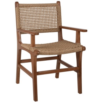 ARMCHAIR SOLID TEAK NATURAL COLOR KNITTED RATTAN ROPE 54Χ58Χ88Hcm.FK9385.01