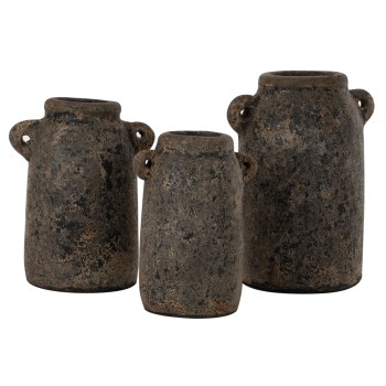 DECOR VASES 3PCS FK7710 ANTIQUE GREY TERRACOTTA