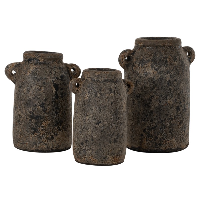 DECOR VASES 3PCS FK7710 ANTIQUE GREY TERRACOTTA DECOR VASES 3PCS FK7710 ANTIQUE GREY TERRACOTTA