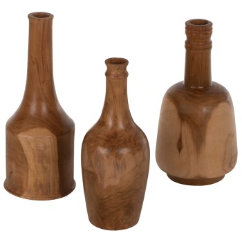DECOR BOTTLES 3PCS SET FK7717 SOLID TEAK NATURAL