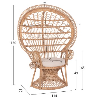 ARMCHAIR ROYAL PEACOCK FK9342 RATTAN IN NATURAL- CUSHION BEIGE 114x72x150Hcm. ARMCHAIR ROYAL PEACOCK FK9342 RATTAN IN NATURAL- CUSHION BEIGE 114x72x150Hcm.