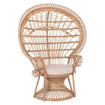 ARMCHAIR ROYAL PEACOCK FK9342 RATTAN IN NATURAL- CUSHION BEIGE 114x72x150Hcm.