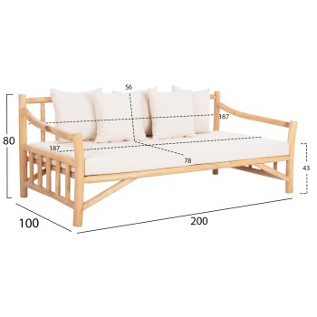 SOFA TORC FK9339 SOLID TEAK NATURAL-WHITE 200x100x80H SOFA TORC FK9339 SOLID TEAK NATURAL-WHITE 200x100x80H