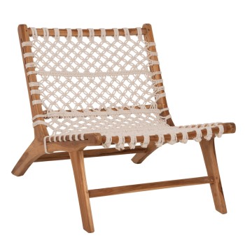 CHAIR ANTIB FK9466.01 TEAK WOOD NATURAL AND ROPE WHITE 65x78x68Hcm.