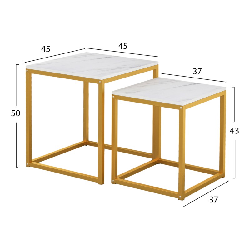 SIDE TABLES GRELAY SET 2PCS MDF & METAL 45Χ45Χ50Hcm.FK8762.11