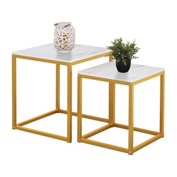 SIDE TABLES GRELAY SET 2PCS MDF & METAL 45Χ45Χ50Hcm.FK8762.11