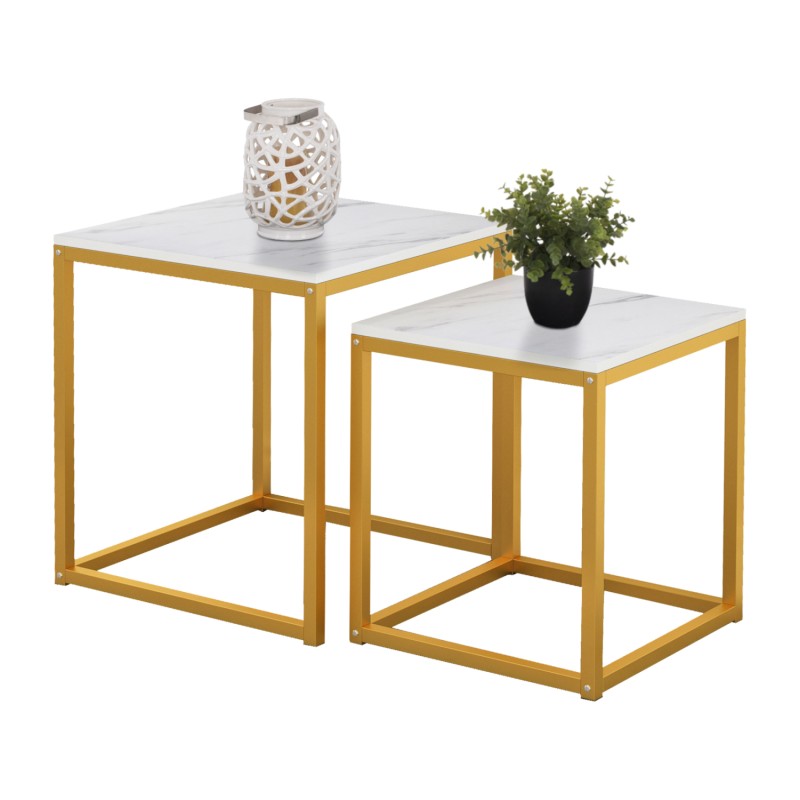 SIDE TABLES GRELAY SET 2PCS MDF & METAL 45Χ45Χ50Hcm.FK8762.11