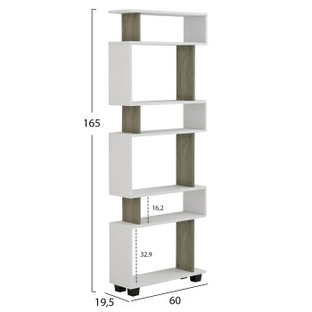 BOOKCASE OWL MELAMINE IN OLIVE GREY WHITE 60x19,5x165Hcm.FK8923.11 BOOKCASE OWL MELAMINE IN OLIVE GREY WHITE 60x19,5x165Hcm.FK8923.11