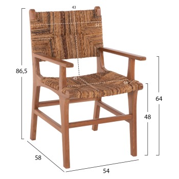 DINING ARMCHAIR TEAK WOOD & RUSH MATTING WALNUT-BEIGE FK9400.01 54x58x86,5 cm. DINING ARMCHAIR TEAK WOOD & RUSH MATTING WALNUT-BEIGE FK9400.01 54x58x86,5 cm.