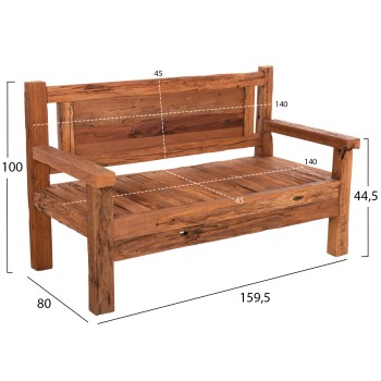 BENCH 3-SEATER THREEWAY FK9454.01 RECYCLED MIX WOOD 159.5x80x100Hcm. BENCH 3-SEATER THREEWAY FK9454.01 RECYCLED MIX WOOD 159.5x80x100Hcm.