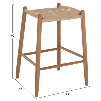 BAR STOOL MEDIUM HEIGHT BEECH WOOD-ROPE 44x46x65Hcm.FK9321.01 BAR STOOL MEDIUM HEIGHT BEECH WOOD-ROPE 44x46x65Hcm.FK9321.01