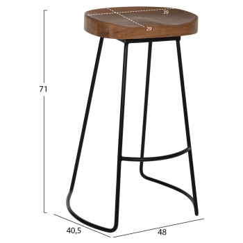 BAR-STOOL TOON WOOD-METAL IN NATURAL-BLACK 47.5Χ41.5Χ70Hcm.FK9333.01