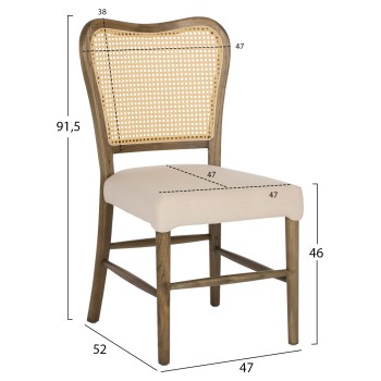 CHAIR TOON WOOD RATTAN BACK FABRIC SEAT FK9406.04 47x52x91.5Hcm.