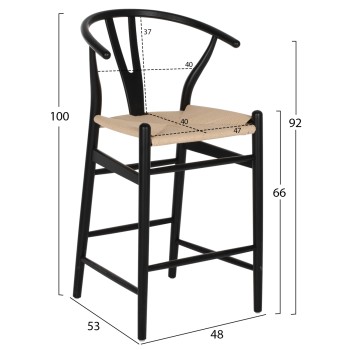 BAR STOOL BRAVE FK9405.02 WITH WISHBONE BACK BEECH WOOD BLACK--WHITE ROPE 48x53x100Hcm. BAR STOOL BRAVE FK9405.02 WITH WISHBONE BACK BEECH WOOD BLACK--WHITE ROPE 48x53x100Hcm.