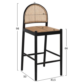 BAR STOOL BEECH WOOD BLACK RATTAN BEIGE 46Χ48Χ94Hcm.FK9408.02 BAR STOOL BEECH WOOD BLACK RATTAN BEIGE 46Χ48Χ94Hcm.FK9408.02