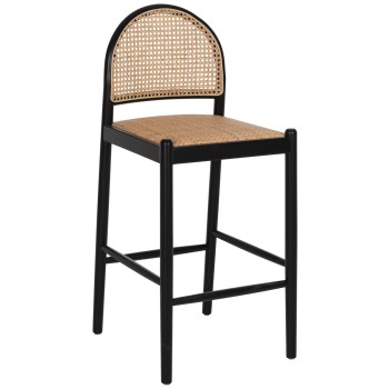 BAR STOOL BEECH WOOD BLACK RATTAN BEIGE 46Χ48Χ94Hcm.FK9408.02