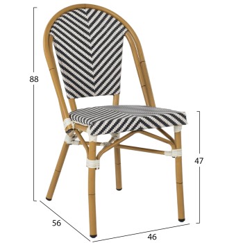 CHAIR ALUMINUM FK5860.01 BAMBOO LOOK TEXTILENE BLACK-WHITE 46x56x88Hcm. CHAIR ALUMINUM FK5860.01 BAMBOO LOOK TEXTILENE BLACK-WHITE 46x56x88Hcm.