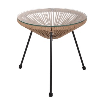 SIDE TABLE ALLEGRA PROFESSIONAL BLACK METAL LEGS RATTAN NATURAL FK5873.01 D47Χ45Hcm.