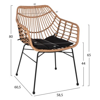 ARMCHAIR PROFESSIONAL BLACK METAL RATTAN BEIGE & CUSHION FK5864.01 58.5x60.5x80 cm. ARMCHAIR PROFESSIONAL BLACK METAL RATTAN BEIGE & CUSHION FK5864.01 58.5x60.5x80 cm.