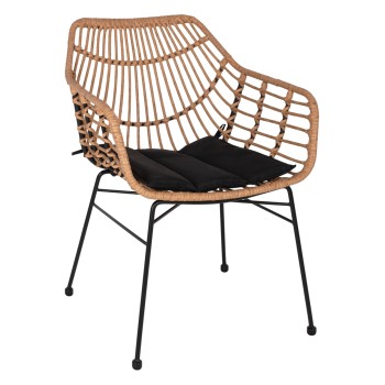 ARMCHAIR PROFESSIONAL BLACK METAL RATTAN BEIGE & CUSHION FK5864.01 58.5x60.5x80 cm.