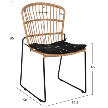 CHAIR PROFESSIONAL METAL BLACK CUSHION BLACK RATTAN NATURAL 51.5x58x86Hcm.FK5866.01