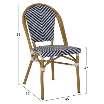 CHAIR ALUMINUM FK5860.02 NATURAL BAMBOO LOOK-BLUE WHITE TEXTLINE 46x56x88Hcm. CHAIR ALUMINUM FK5860.02 NATURAL BAMBOO LOOK-BLUE WHITE TEXTLINE 46x56x88Hcm.