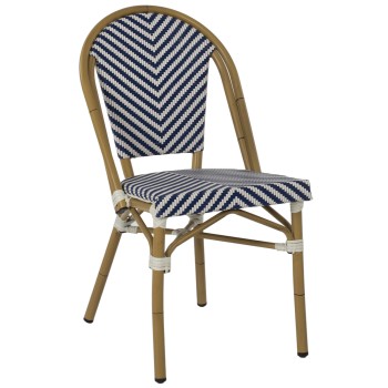 CHAIR ALUMINUM FK5860.02 NATURAL BAMBOO LOOK-BLUE WHITE TEXTLINE 46x56x88Hcm.