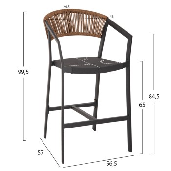 BAR STOOL ALUMINUM ANTHRACITE FK5892.11 MEDIUM HEIGHT WITH ARMS-RATTAN&TEXTLINE 55x56.5x99Hcm. BAR STOOL ALUMINUM ANTHRACITE FK5892.11 MEDIUM HEIGHT WITH ARMS-RATTAN&TEXTLINE 55x56.5x99Hcm.