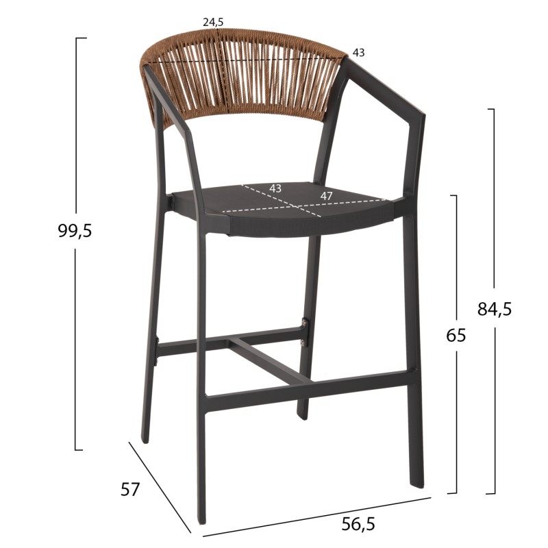 BAR STOOL ALUMINUM ANTHRACITE FK5892.11 MEDIUM HEIGHT WITH ARMS-RATTAN&TEXTLINE 55x56.5x99Hcm. BAR STOOL ALUMINUM ANTHRACITE FK5892.11 MEDIUM HEIGHT WITH ARMS-RATTAN&TEXTLINE 55x56.5x99Hcm.