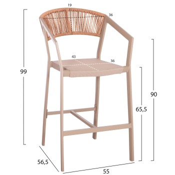 BAR STOOL ALUMINUM CHAMPAGNE FK5892.13 MEDIUM HEIGHT WITH ARMS-RATTAN & TEXTLINE 55x56.5x99Hcm. BAR STOOL ALUMINUM CHAMPAGNE FK5892.13 MEDIUM HEIGHT WITH ARMS-RATTAN & TEXTLINE 55x56.5x99Hcm.