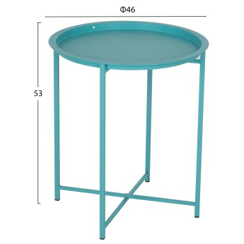 FOLDABLE SIDE TABLE SAMUEL FK5287.08 WITH REMOVABLE TRAY METALLIC TURQUOISE Φ46x53Hcm. FOLDABLE SIDE TABLE SAMUEL FK5287.08 WITH REMOVABLE TRAY METALLIC TURQUOISE Φ46x53Hcm.