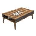 COFFEE TABLE MELAMINE FK9499.02 WALNUT COLOR & SKY BLUE CARVED SIDES 105x60x36.6Hcm. COFFEE TABLE MELAMINE FK9499.02 WALNUT COLOR & SKY BLUE CARVED SIDES 105x60x36.6Hcm.