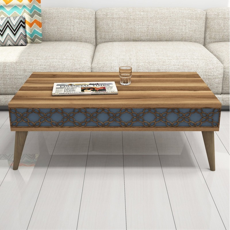COFFEE TABLE MELAMINE FK9499.02 WALNUT COLOR & SKY BLUE CARVED SIDES 105x60x36.6Hcm. COFFEE TABLE MELAMINE FK9499.02 WALNUT COLOR & SKY BLUE CARVED SIDES 105x60x36.6Hcm.