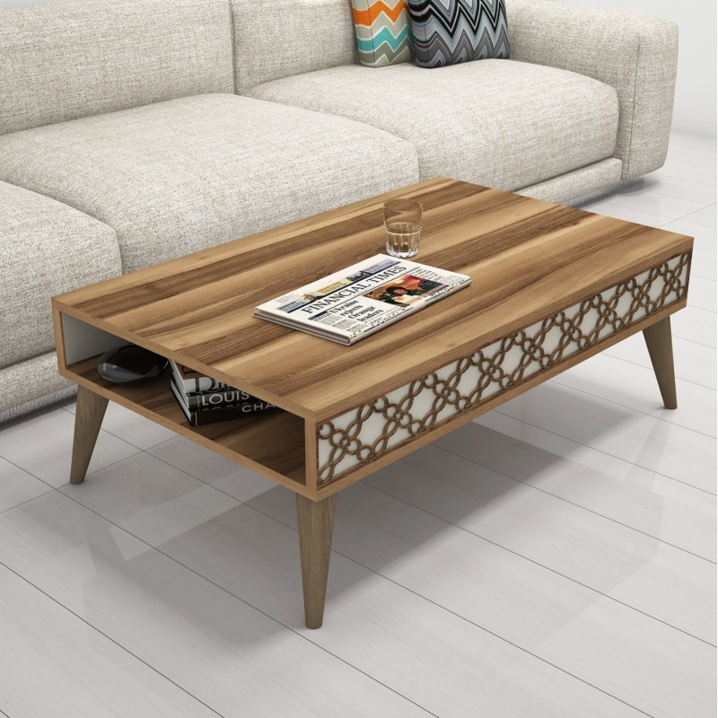 COFFEE TABLE MELAMINE FK9499.03 IN WALNUT COLOR WITH CREAM SIDES 105x60x36.6Hcm. COFFEE TABLE MELAMINE FK9499.03 IN WALNUT COLOR WITH CREAM SIDES 105x60x36.6Hcm.