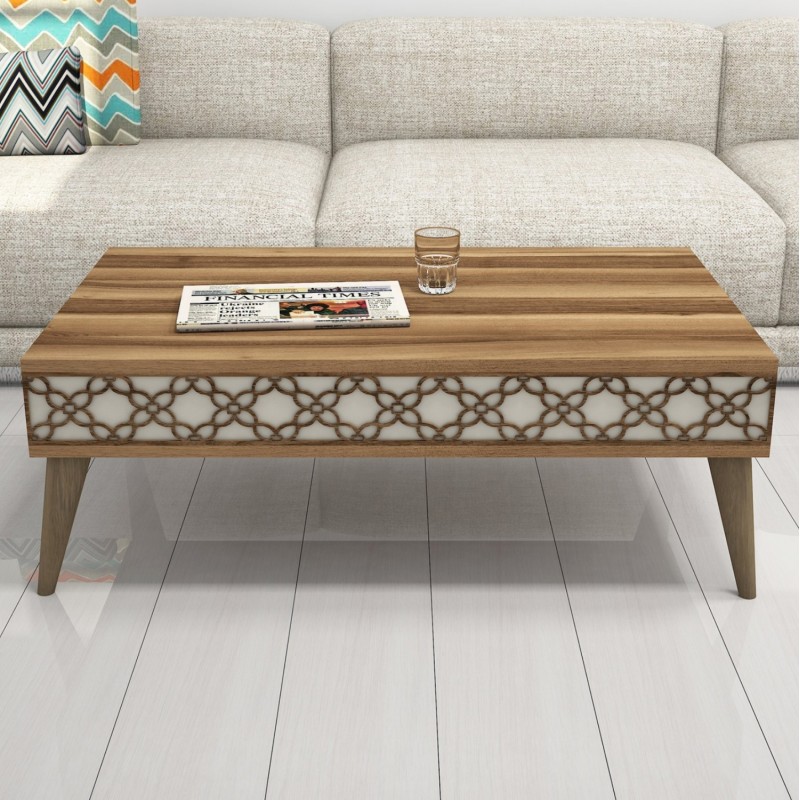 COFFEE TABLE MELAMINE FK9499.03 IN WALNUT COLOR WITH CREAM SIDES 105x60x36.6Hcm. COFFEE TABLE MELAMINE FK9499.03 IN WALNUT COLOR WITH CREAM SIDES 105x60x36.6Hcm.