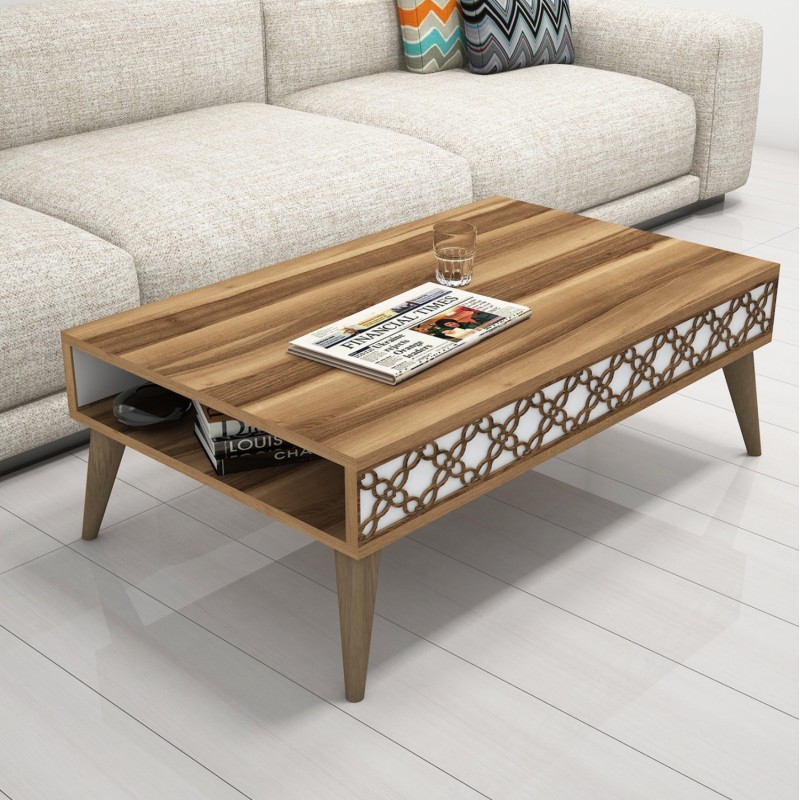 COFFEE TABLE MELAMINE FK9499.04 IN WALNUT COLOR AND WHITE SIDES 105x60x36.6Hcm. COFFEE TABLE MELAMINE FK9499.04 IN WALNUT COLOR AND WHITE SIDES 105x60x36.6Hcm.