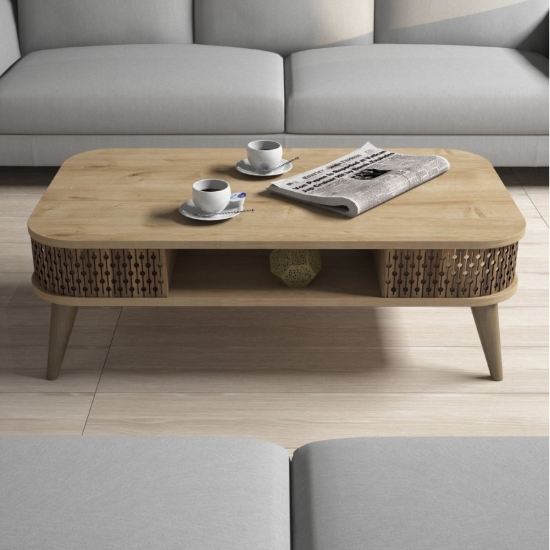 COFFEE TABLE MELAMINE FK9501.01 IN NATURAL OAK 105x60x34.6Hcm. COFFEE TABLE MELAMINE FK9501.01 IN NATURAL OAK 105x60x34.6Hcm.